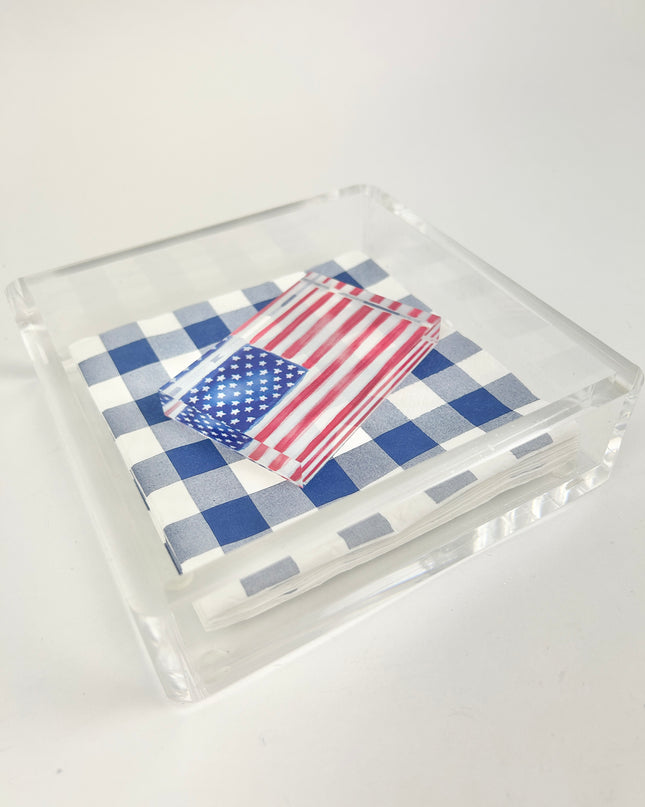 Napkin Holder with American Flag Weight Napkins in at Wrapsody