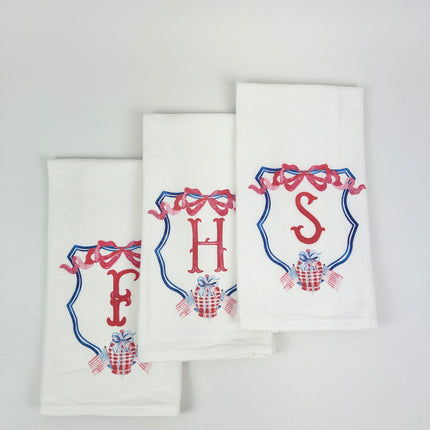 Patriotic Crest Initial Tea Towel Kitchen Towels in at Wrapsody