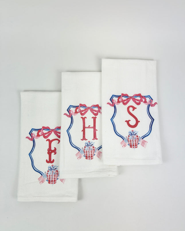 Patriotic Crest Initial Tea Towel Kitchen Towels in at Wrapsody