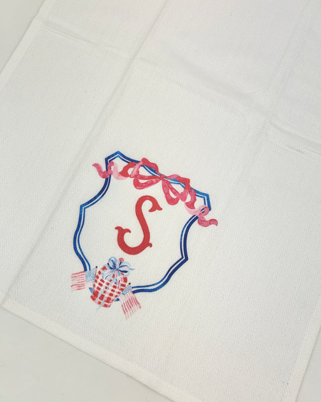 Patriotic Crest Initial Tea Towel Kitchen Towels in at Wrapsody