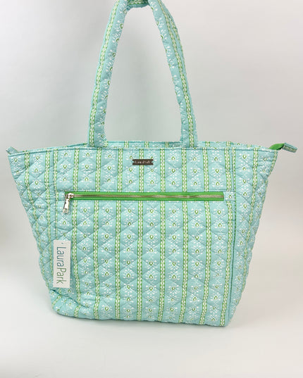 Laura Park Rosemary Stripe Blue Quilted Tote Bag
