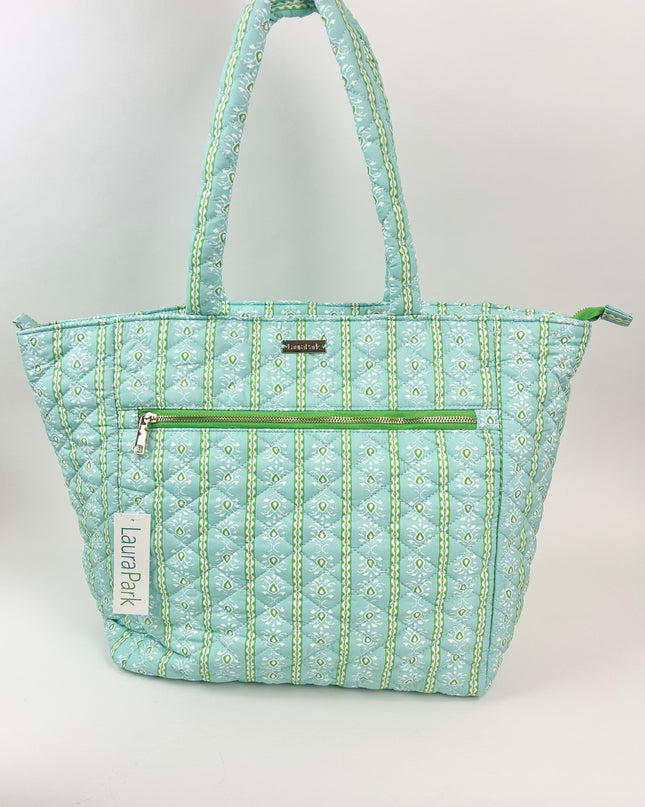 Laura Park Rosemary Stripe Blue Quilted Tote Bag