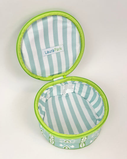 Laura Park Rosemary Stripe Blue Round  Jewelry Case