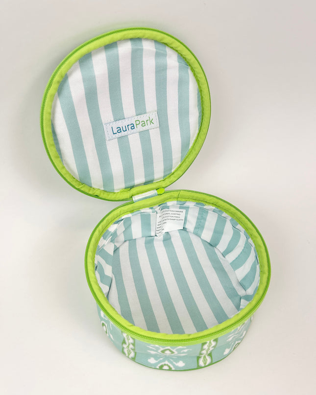 Laura Park Rosemary Stripe Blue Round  Jewelry Case