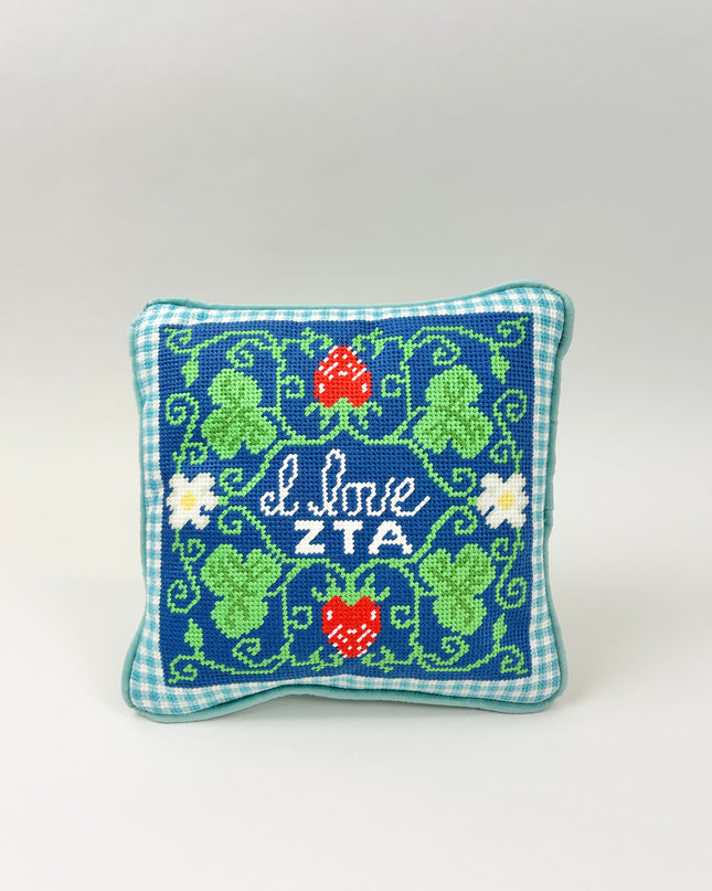 Sorority Needlepoint Pillow Greek in Zeta Tau Alpha at Wrapsody