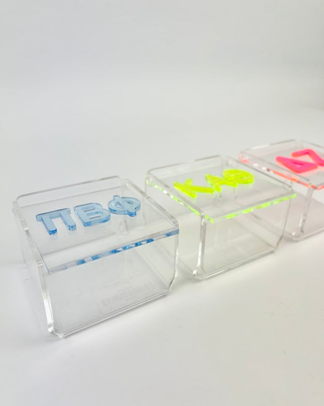 Acrylic Box w Neon Letters Greek in  at Wrapsody