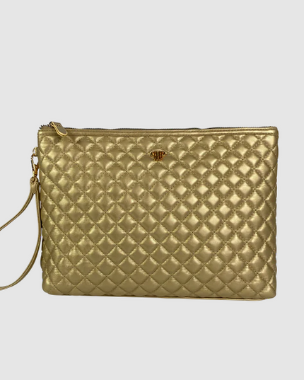 Getaway Litt Makeup Case Travel Accessories in Gold Quilted at Wrapsody