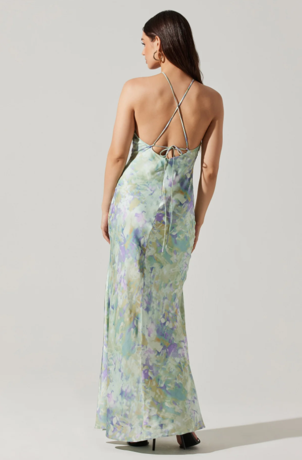 Elynor Halter Maxi Dress - Purple Floral Dresses in  at Wrapsody