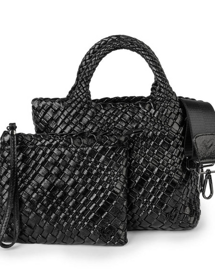 PreneLove Brandon Small Woven Tote - Metallic Black Totes in  at Wrapsody