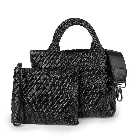 PreneLove Brandon Small Woven Tote - Metallic Black Totes in  at Wrapsody