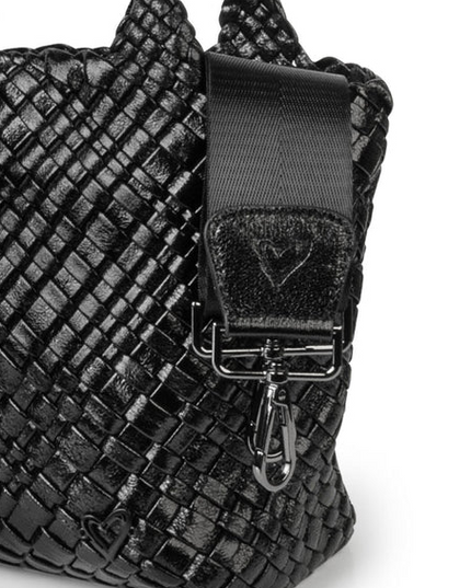 PreneLove Brandon Small Woven Tote - Metallic Black Totes in  at Wrapsody