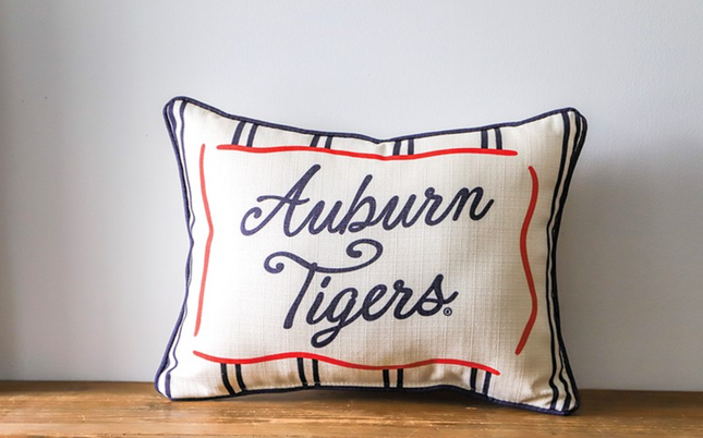 Auburn Tigers Striped Pillow with Navy Piping Pillows in at Wrapsody
