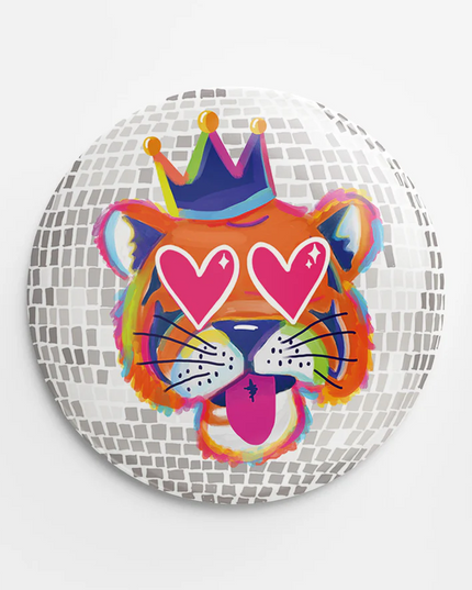 Disco Tiger Heart Eyes Button Fun & Games in  at Wrapsody