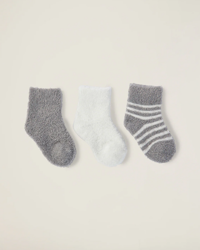 Barefoot Dreams CozyChic Infant Socks - Set of 3 Baby in Pewter at Wrapsody