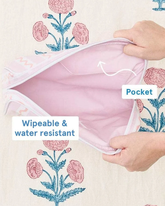 Weezie Medium Archive Toiletry Bag Coral Squiggle Travel Accessories in at Wrapsody