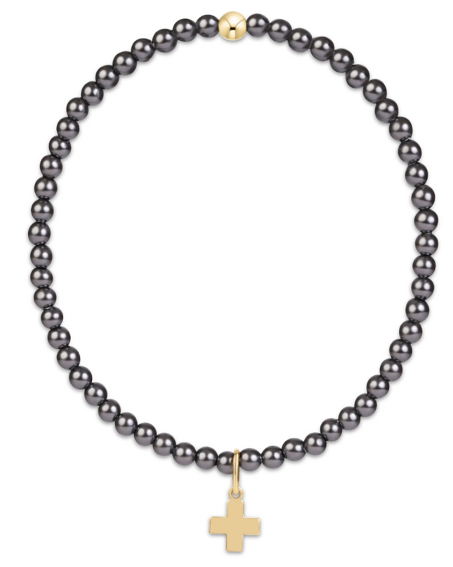 Enewton Signature Cross Charm 3mm Bracelet Pearl Dark Grey Bracelets in at Wrapsody