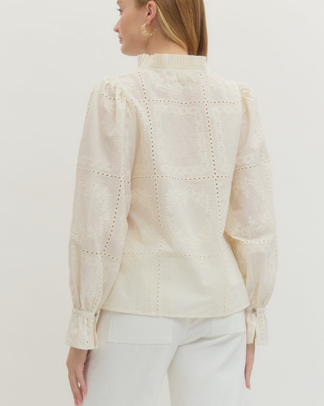 Beige and Beautiful Eyelet Blouse Tops in at Wrapsody