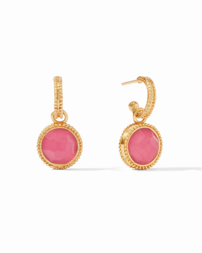 Julie Vos Fleur-de-Lis Hoop & Charm Earring Earrings in Peony Pink at Wrapsody