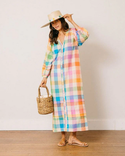 Cleo Rainbow Plaid Midi Dress Dresses in S at Wrapsody