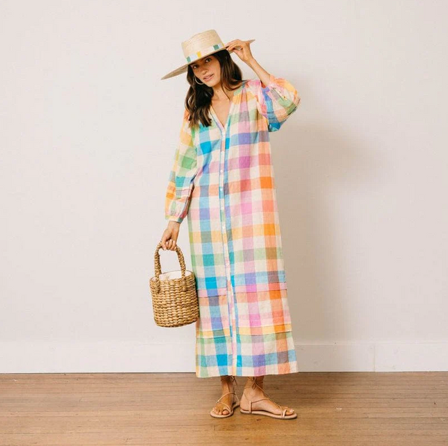 Cleo Rainbow Plaid Midi Dress Dresses in S at Wrapsody