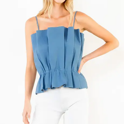 Pleated Cinched Denim Tank Tops in XS at Wrapsody