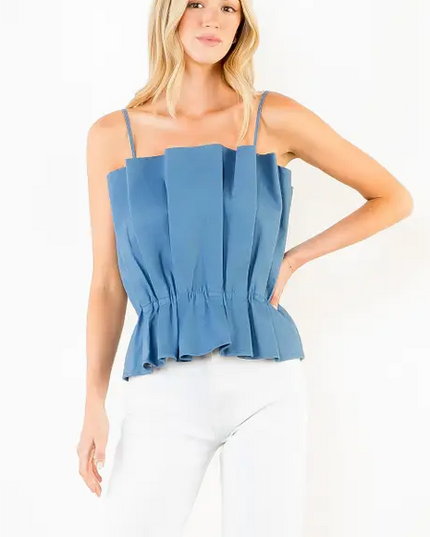 Pleated Cinched Denim Tank