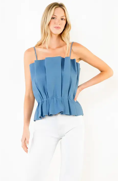 Pleated Cinched Denim Tank