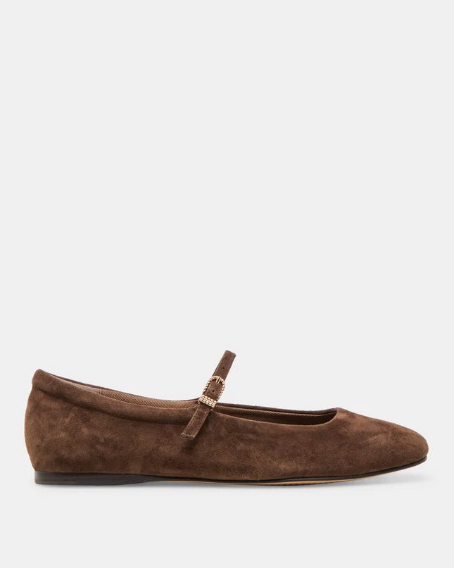 Reyes Dark Brown Suede Flats Shoes in 6 at Wrapsody