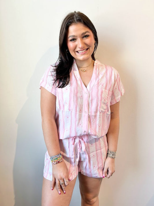 Serena Pink Stripes PJ Set Loungewear in S at Wrapsody