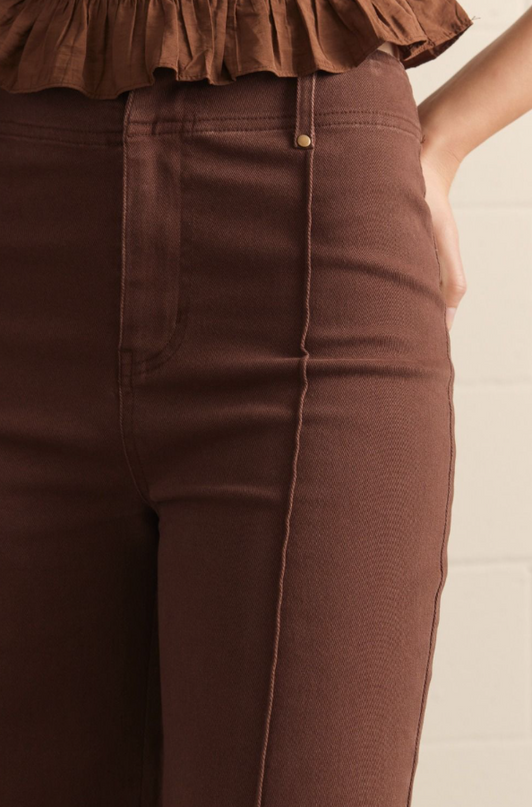 Wide Leg Front Seam Brown Pants