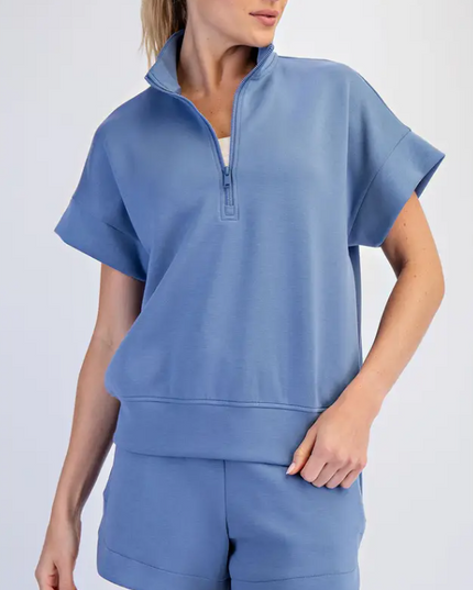 Modal Paradise Blue Quarter Zip Pullover