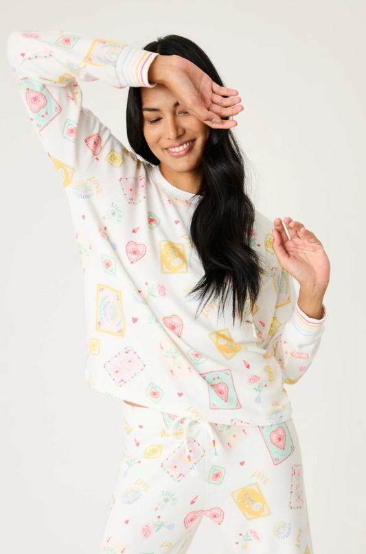 PJ Salvage Lucky Me Ivory Top Loungewear in S at Wrapsody