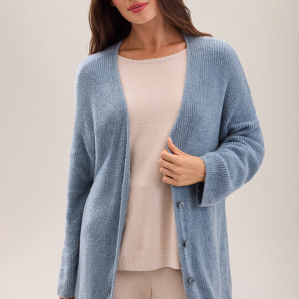 Barefoot Dreams Ribbed Button Cardigan - Blue Aura Outerwear in S at Wrapsody