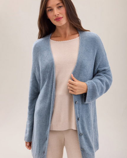 Barefoot Dreams Ribbed Button Cardigan - Blue Aura Outerwear in S at Wrapsody