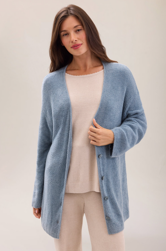 Barefoot Dreams Ribbed Button Cardigan - Blue Aura Outerwear in S at Wrapsody