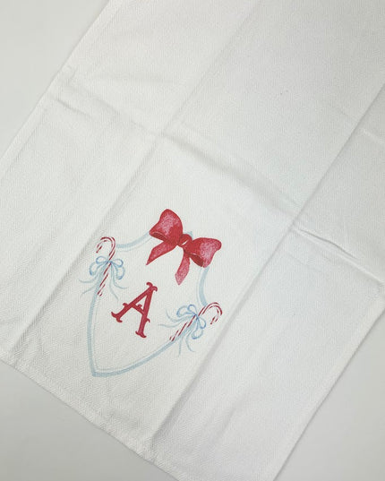 Candy Cane Crest Initial Herringbone Kitchen Towel Kitchen Towels in at Wrapsody