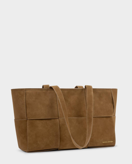 Taya Tote Bag in Woven Caramel Suedette