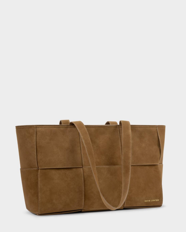 Taya Tote Bag in Woven Caramel Suedette Totes in at Wrapsody