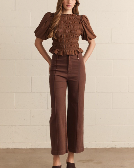 Wide Leg Front Seam Brown Pants