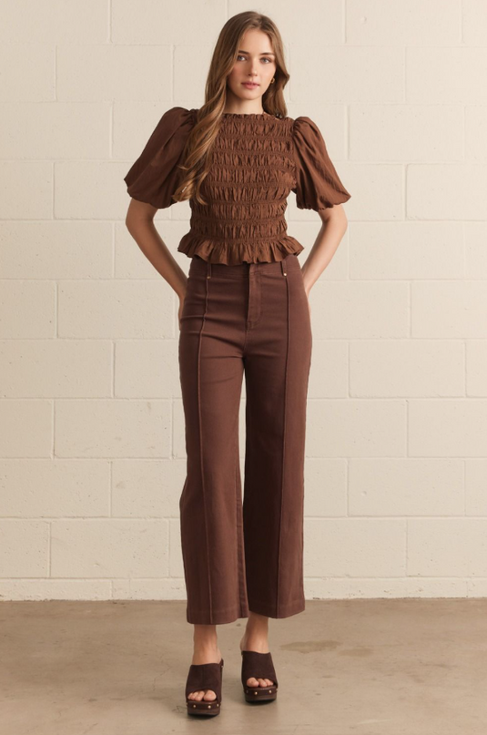 Wide Leg Front Seam Brown Pants