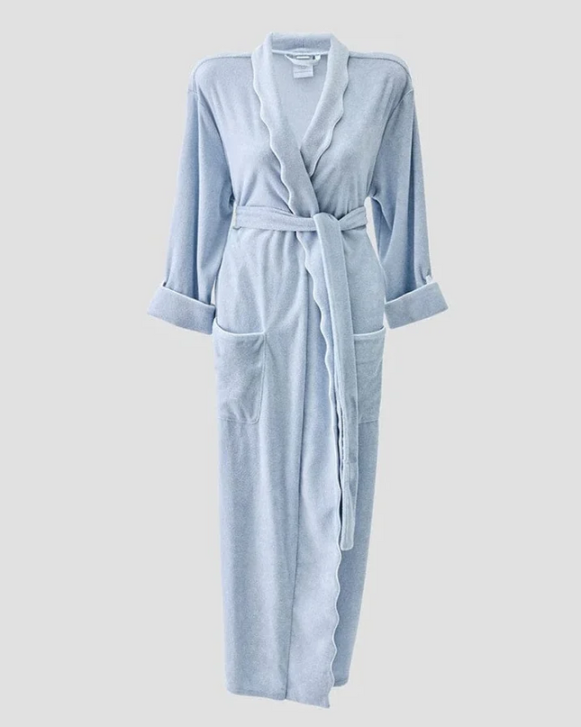 Weezie Scallop Long Robe Robin's Egg Loungewear in S at Wrapsody