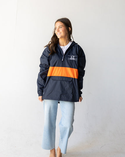 Sorority Rain Jacket in Navy/Orange Greek in at Wrapsody