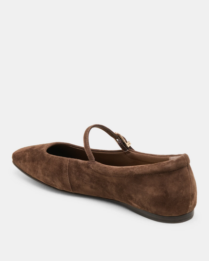 Reyes Dark Brown Suede Flats Shoes in at Wrapsody