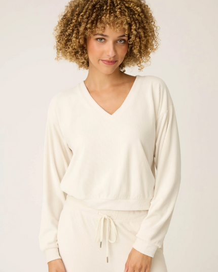 PJ Salvage Craving Corduroy Natural Top Loungewear in S at Wrapsody
