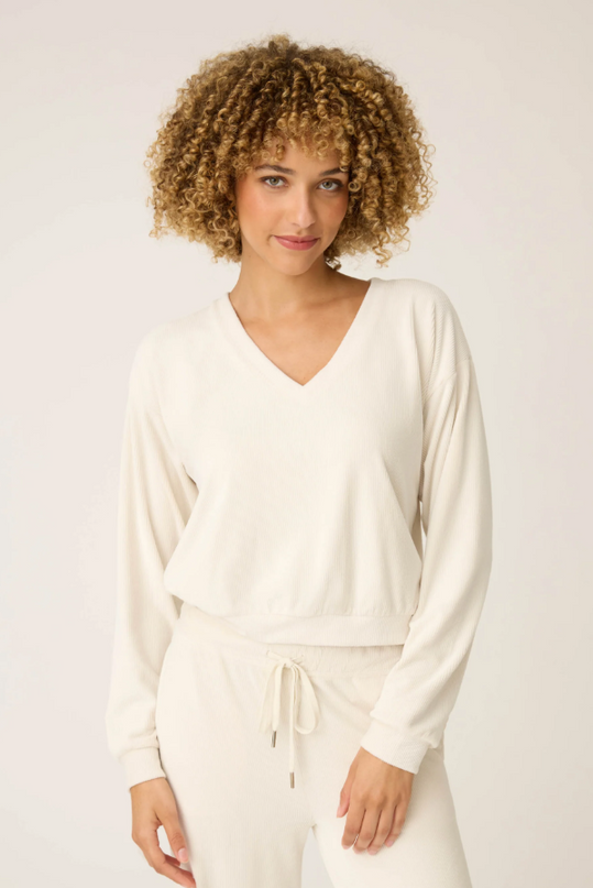 PJ Salvage Craving Corduroy Natural Top Loungewear in S at Wrapsody