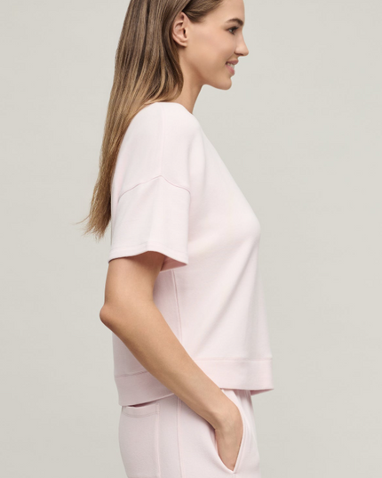 Barefoot Dreams Brushed Dropped Pullover Pink Loungewear in at Wrapsody