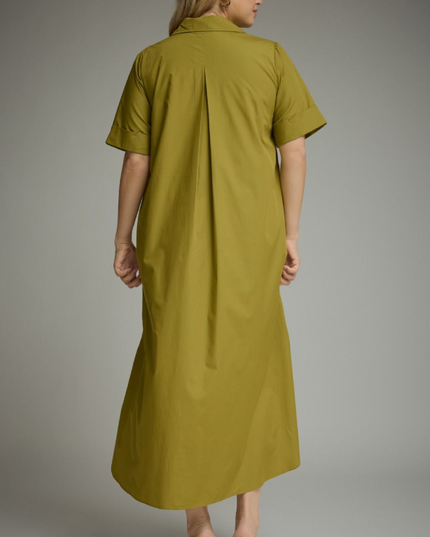Cuff Sleeve Martini Olive Midi Dress - Extended Size