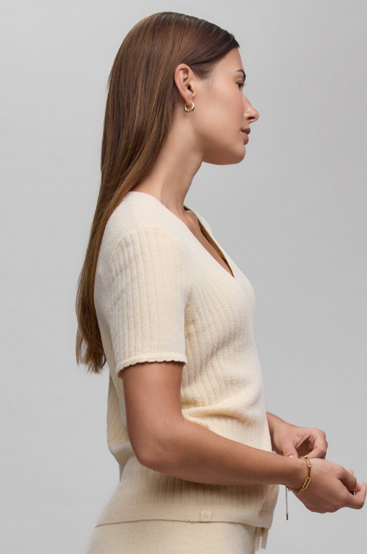 Barefoot Dreams Scallop Ribbed Shirt - Daffodil Loungewear in at Wrapsody