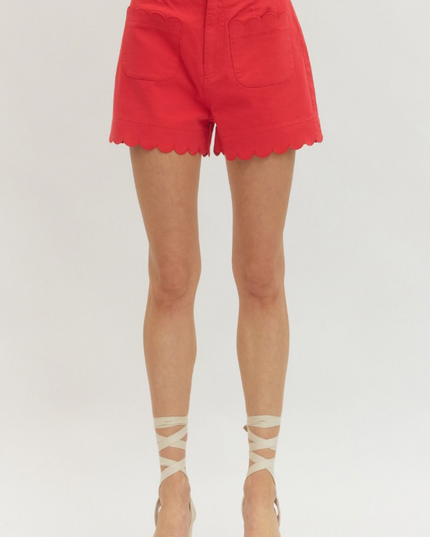 Scalloped Shorts in Red Shorts in at Wrapsody
