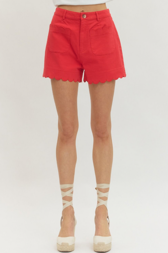 Scalloped Shorts in Red Shorts in at Wrapsody